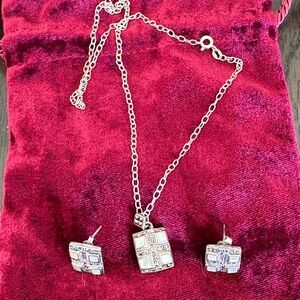 Elegant Sterling Silver Necklace and Earring Set with Mother-of-pearl Marcasite!